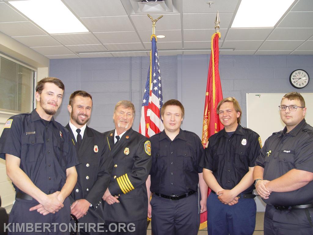 L-R:  Chase Keck, Lieutenant Tyler Bauer, Deputy Chief Fields, Rich Brown, Conner Huff and CJ Kronmuller.